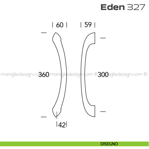 Maniglione per porta 327 Eden Reguitti accoppiato senza rosette disegno