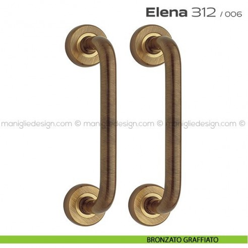 Maniglione per porta 312 Elena Reguitti singolo rosette tonde bronzato graffiato