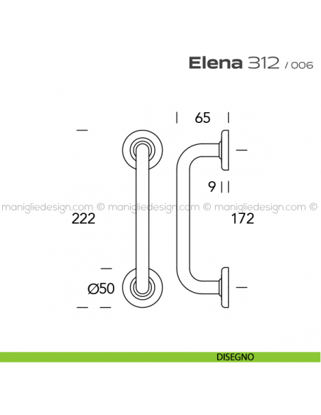 Maniglione per porta 312 Elena Reguitti singolo rosette tonde disegno