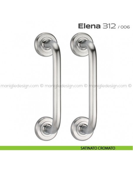 Maniglione per porta 312 Elena Reguitti accoppiato rosette tonde satinato cromato