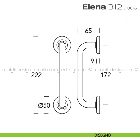 Maniglione per porta 312 Elena Reguitti accoppiato rosette tonde disegno
