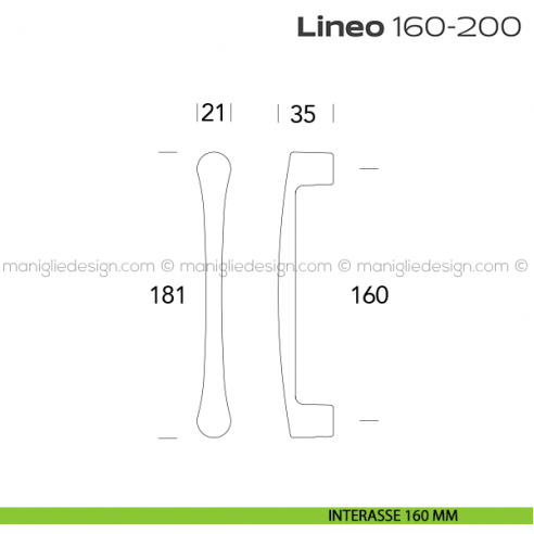 Maniglione per porta 160-200 Lineo Reguitti disegno interasse 160 mm