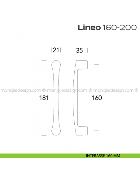 Maniglione per porta 160-200 Lineo Reguitti disegno interasse 160 mm