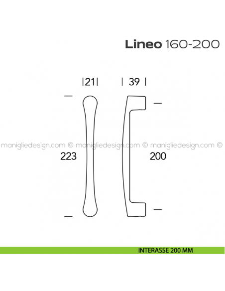 Maniglione per porta 160-200 Lineo Reguitti disegno interasse 200 mm