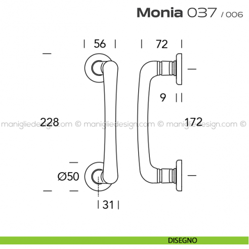 Maniglione per porta 037 Monia Reguitti con rosette tonde disegno