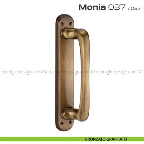 Maniglione per porta 037 Monia Reguitti su placca bronzato graffiato