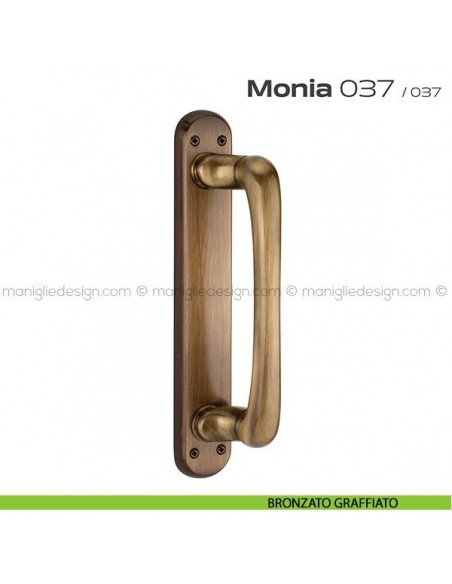 Maniglione per porta 037 Monia Reguitti su placca bronzato graffiato