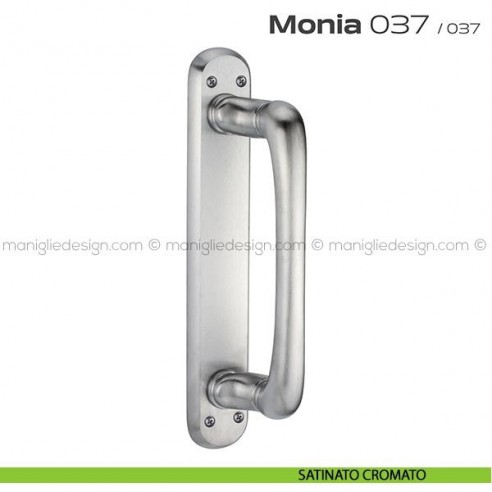 Maniglione per porta 037 Monia Reguitti su placca satinato cromato