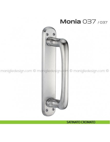 Maniglione per porta 037 Monia Reguitti su placca satinato cromato
