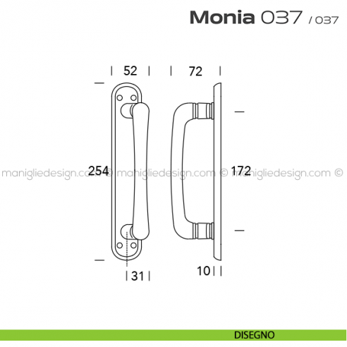 Maniglione per porta 037 Monia Reguitti su placca disegno