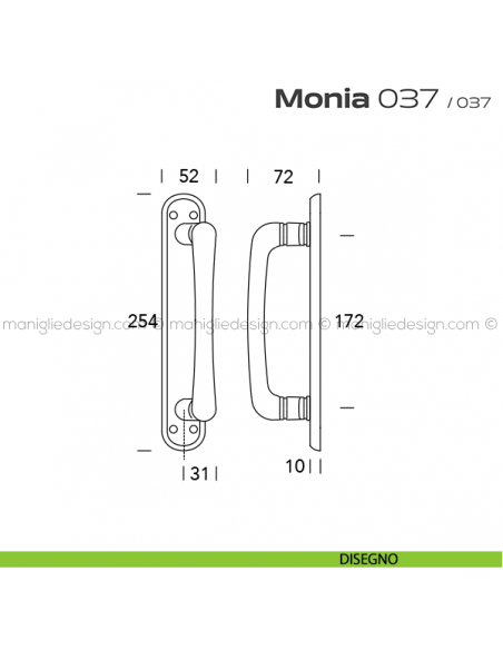 Maniglione per porta 037 Monia Reguitti su placca disegno