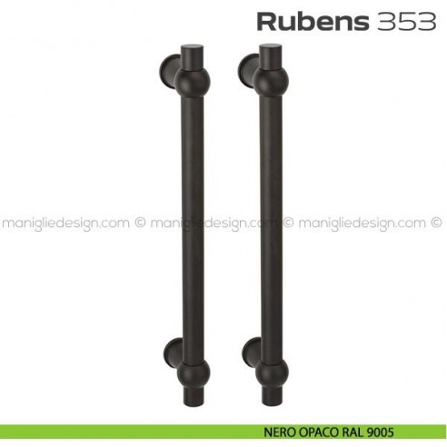 Maniglione per porta 353 Rubens Reguitti accoppiato senza rosette nero opaco RAL 9005