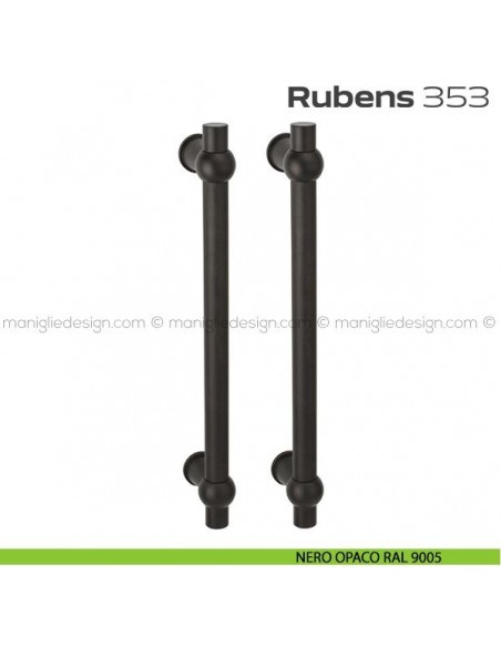 Maniglione per porta 353 Rubens Reguitti accoppiato senza rosette nero opaco RAL 9005