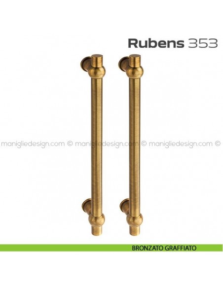 Maniglione per porta 353 Rubens Reguitti accoppiato senza rosette bronzato graffiato