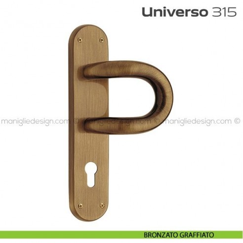 Maniglione per porta 315 Universo Reguitti con placca yale bronzato graffiato