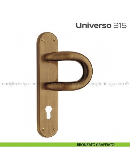 Maniglione per porta 315 Universo Reguitti con placca yale bronzato graffiato