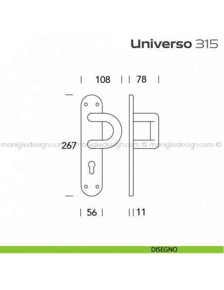 Maniglione per porta 315 Universo Reguitti con placca yale disegno