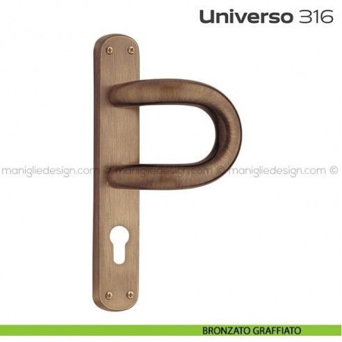 Maniglione con placca yale per porta 316 Universo Reguitti bronzato graffiato