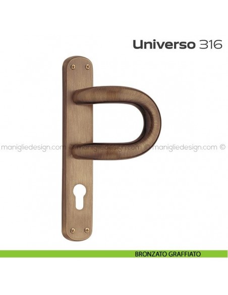 Maniglione con placca yale per porta 316 Universo Reguitti bronzato graffiato