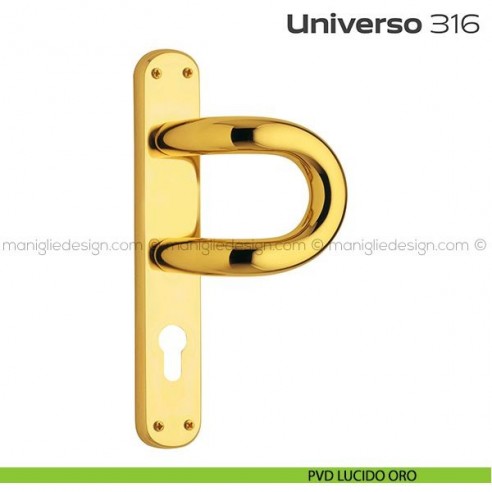 Maniglione con placca yale per porta 316 Universo Reguitti PVD lucido oro