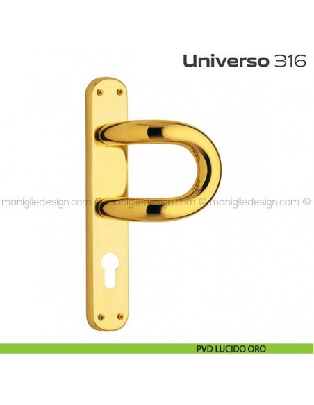 Maniglione con placca yale per porta 316 Universo Reguitti PVD lucido oro