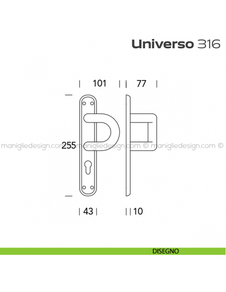 Maniglione con placca yale per porta 316 Universo Reguitti disegno