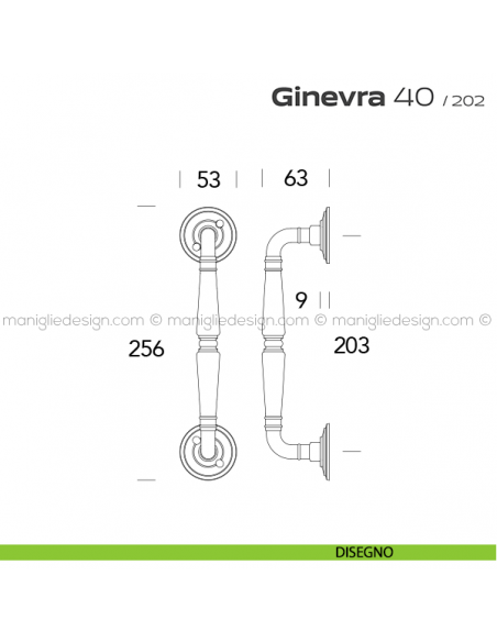 Maniglione per porta 040 Ginevra Reguitti singolo con viti a vista disegno