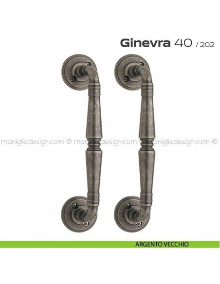 Maniglione per porta 040 Ginevra Reguitti accoppiato con viti a vista argento vecchio