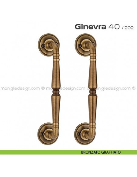 Maniglione per porta 040 Ginevra Reguitti accoppiato con viti a vista bronzato graffiato