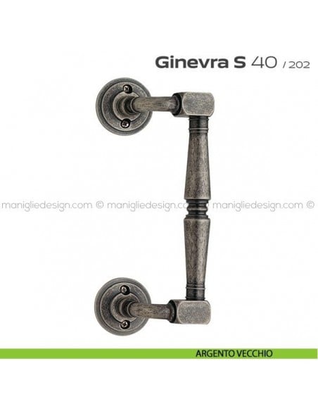 Maniglione per porta 040 Ginevra S Reguitti zancato con viti a vista argento vecchio