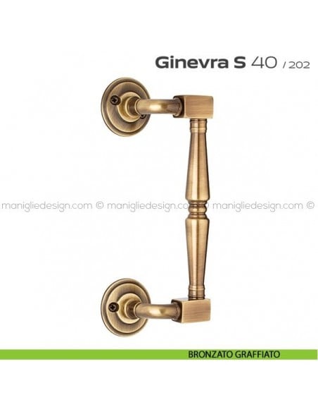 Maniglione per porta 040 Ginevra S Reguitti zancato con viti a vista bronzato graffiato