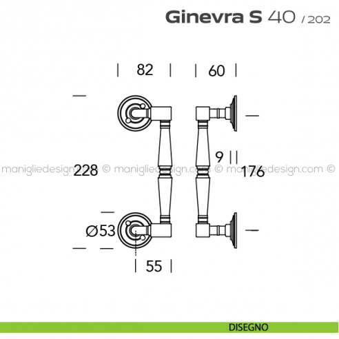 Maniglione per porta 040 Ginevra S Reguitti zancato con viti a vista disegno