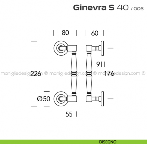 Maniglione per porta 040 Ginevra S Reguitti zancato singolo disegno