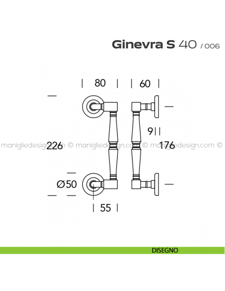 Maniglione per porta 040 Ginevra S Reguitti zancato singolo disegno
