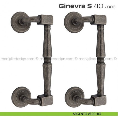 Maniglione per porta 040 Ginevra S Reguitti zancato accoppiato argento vecchio
