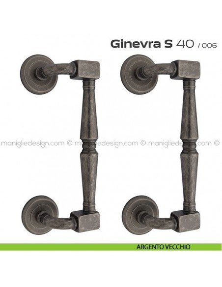 Maniglione per porta 040 Ginevra S Reguitti zancato accoppiato argento vecchio