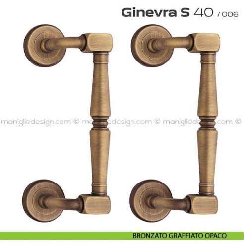 Maniglione per porta 040 Ginevra S Reguitti zancato accoppiato bronzato graffiato opaco