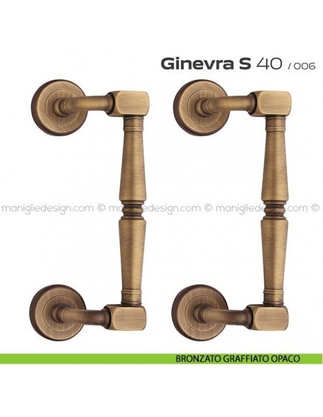 Maniglione per porta 040 Ginevra S Reguitti zancato accoppiato bronzato graffiato opaco