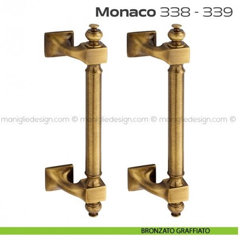 Maniglione per porta 338-339 Monaco Reguitti zancato accoppiato bronzato graffiato