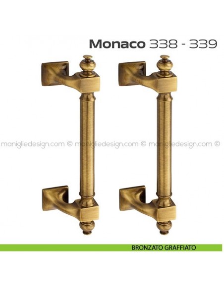 Maniglione per porta 338-339 Monaco Reguitti zancato accoppiato bronzato graffiato