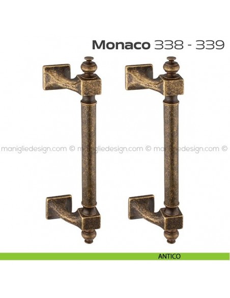 Maniglione per porta 338-339 Monaco Reguitti zancato accoppiato antico