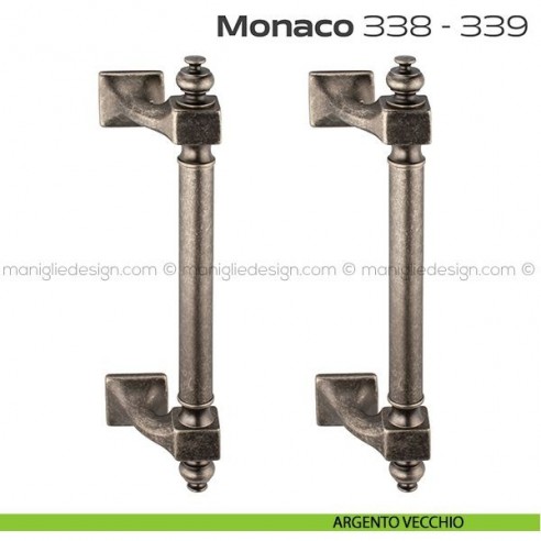 Maniglione per porta 338-339 Monaco Reguitti zancato accoppiato argento vecchio