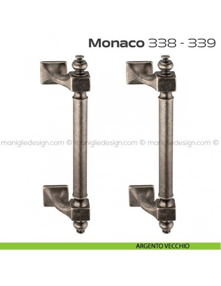 Maniglione per porta 338-339 Monaco Reguitti zancato accoppiato argento vecchio