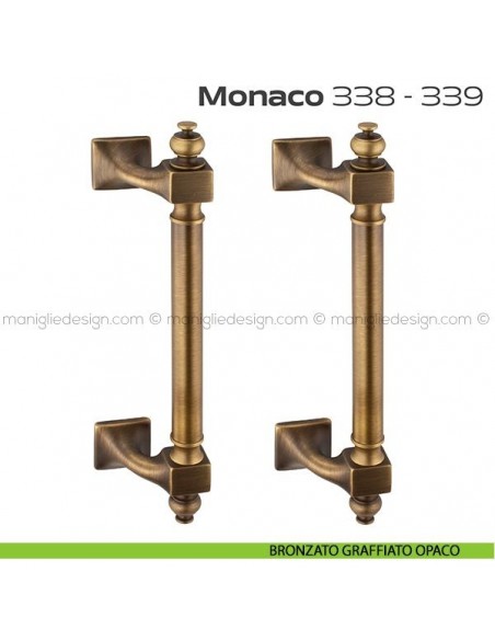 Maniglione per porta 338-339 Monaco Reguitti zancato accoppiato bronzato graffiato opaco