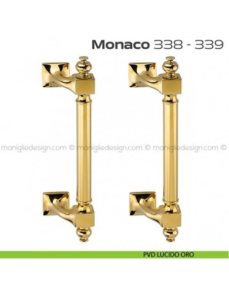 Maniglione per porta 338-339 Monaco Reguitti zancato accoppiato PVD lucido oro