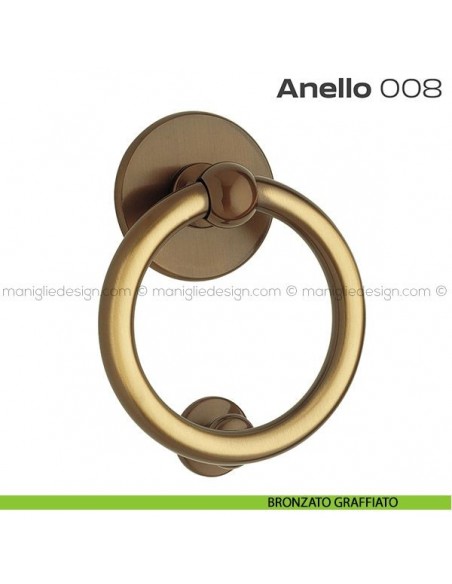 Battente per porta 008 Anello Reguitti diametro 130 mm bronzato graffiato
