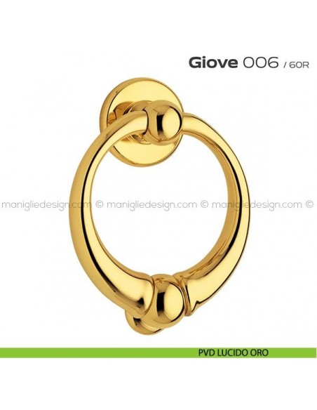 Battente per porta 006 Giove Reguitti con rosetta liscia PVD lucido oro