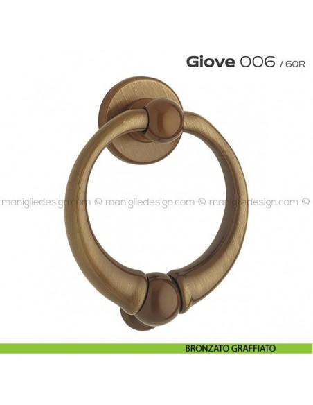 Battente per porta 006 Giove Reguitti con rosetta liscia bronzato graffiato