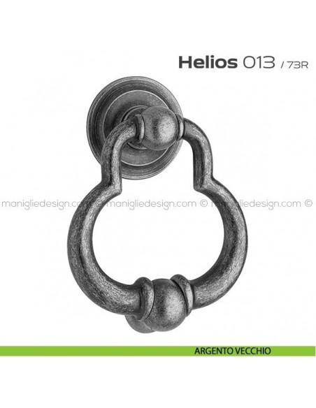 Battente per porta 013 Helios Reguitti con rosetta artistica ø 72 mm argento vecchio