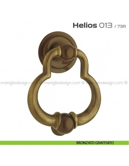 Battente per porta 013 Helios Reguitti con rosetta artistica ø 72 mm bronzato graffiato